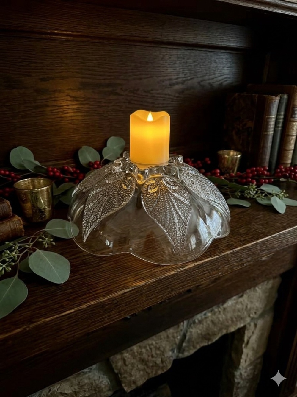 Vintage Clear Art Glass Flower Bowl 2 in 1 Centerpiece Candle Holder